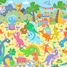 Иллюстрация для пазла "Дино вечеринка"
