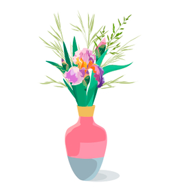 Букет ирисов в стеклянной вазе