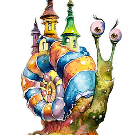 Акварельная миниатюра "Улитка"