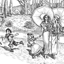 Фрагмент векторной иллюстрации для перегородки - Китайская беседка, Сочи 