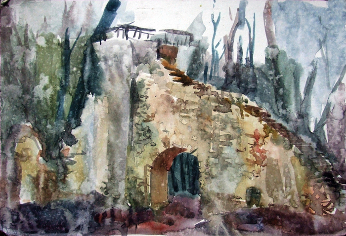 Башня -руина  в дождь