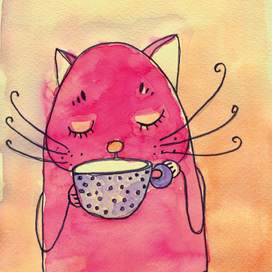 Кошка с чаем
