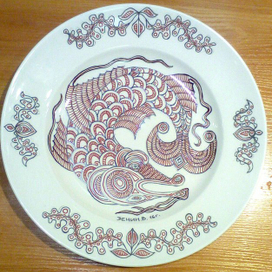 Щука,надглазурная роспись, фарфор. ИФЗ. 2016 г.