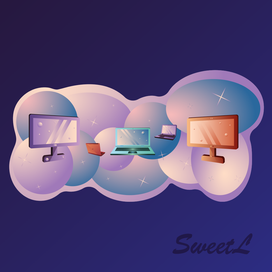 Banner of computers set icons for website