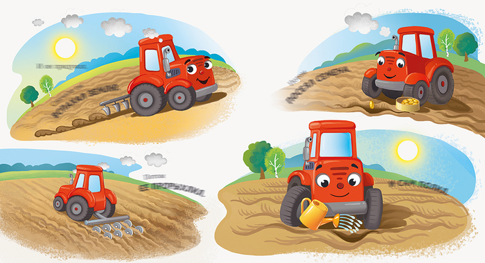 Маленький трактор выращивает для курочек колоски с зернышками