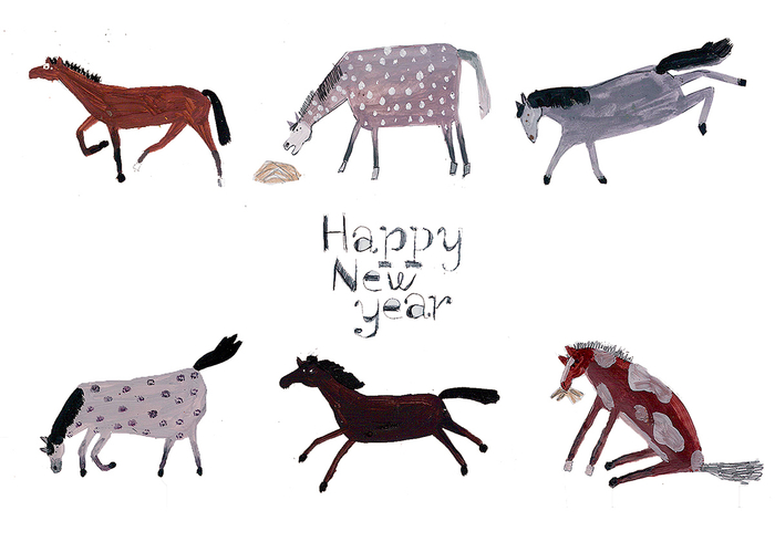Новогодняя открытка с лошадьми 