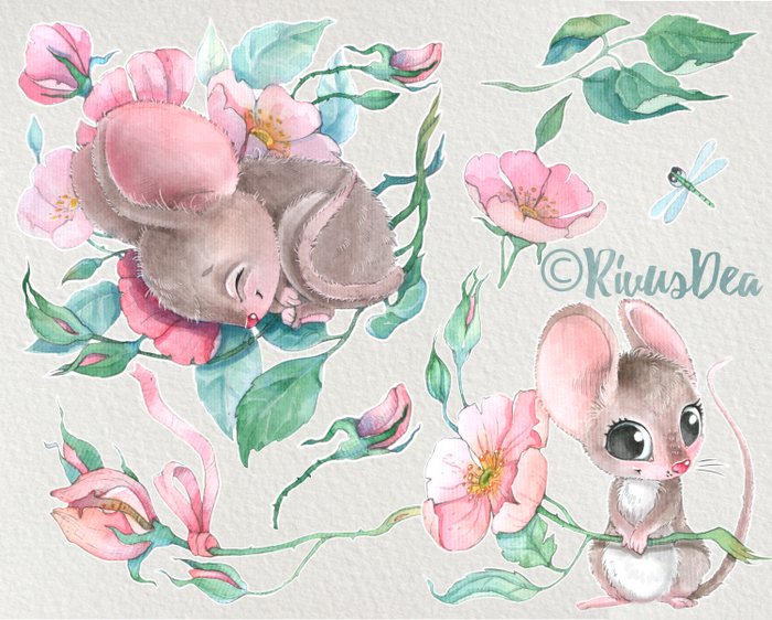 Мышата, акварельный клипарт