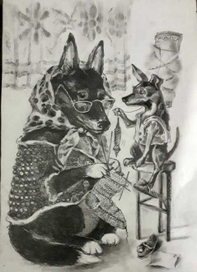 Портрет собак  Тани Л.в бытовом жанре