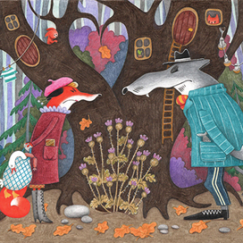 Серия иллюстраций к русской народной сказке "Кот и лиса"