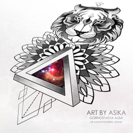 Тигр, мандала, космос. Орнаментал, эскиз тату. Tiger, mandala, ornamental, dotwork, spase.