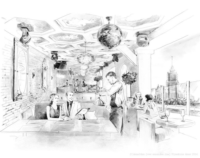 КАФЕ МАНОН (иллюстрация для рекламы ресторана)