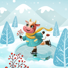 Корова на коньках для упаковки кефира