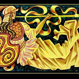 "Афина" бумага, акрил, 68х39 см, 2016г.  Серия "Мифы и легенды древней Греции".