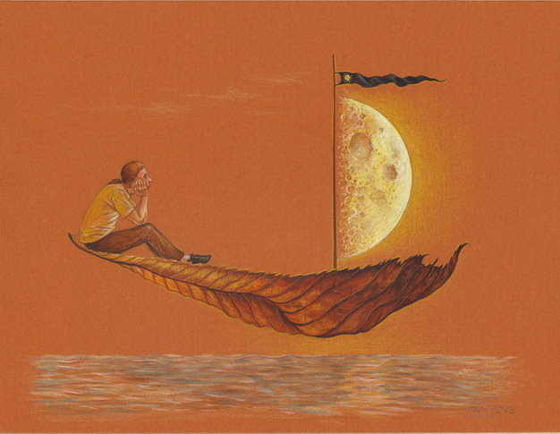 "Между небом плывём и водою, под луною скользим золотою".