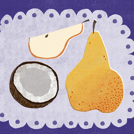 Digital иллюстрация в стиле "ризография" груша, кокос