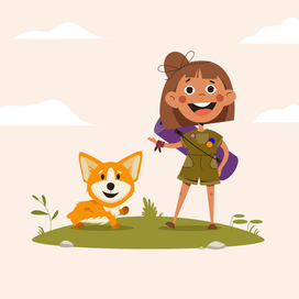 Girl with corgi