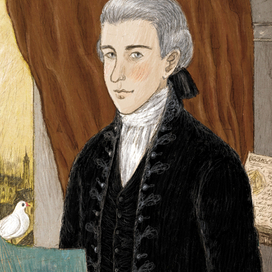 портрет мужика с бумажками и голубем