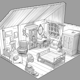 Скетч комнаты антропоморфного хомячка