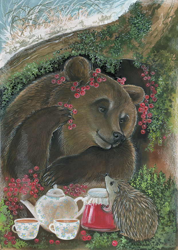 Миша и ёжик коротают зимние вечера