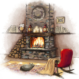 У камина