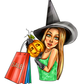 Стикер Ведьма на распродаже на Хеллуин 