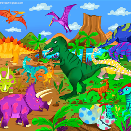 Иллюстрация для детского пазла «Мир динозавров»