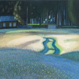 Черный лес, голубая дорога. 2012. Т.б., пастель. 50х65.