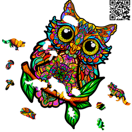 Дизайн для лазерной резки и УФ-печати.Фигурный пазл Совенок 