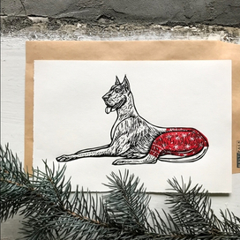 Линогравюра "Немецкий дог" из серии "Год собаки"