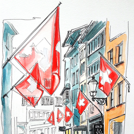 Скетч - О том как в Швейцарии любят флаги... =)
