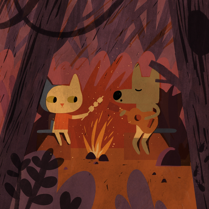 Лесной Котик и Волк у костра