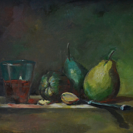 Аналитическая копия картины "Груши, грецкие орехи и стакан вина" 1768. Шарден, Жан Батист Симеон