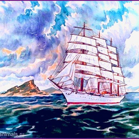 Парусный корабль "Седов" в Средиземном море.