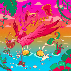 Фламинго и крокодил