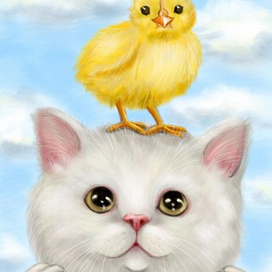 Котенок и цыпленок