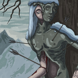 фанарт на игру "Blasphemous".  персонаж - мученик Gemino