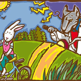 волк гонится за зайцем.