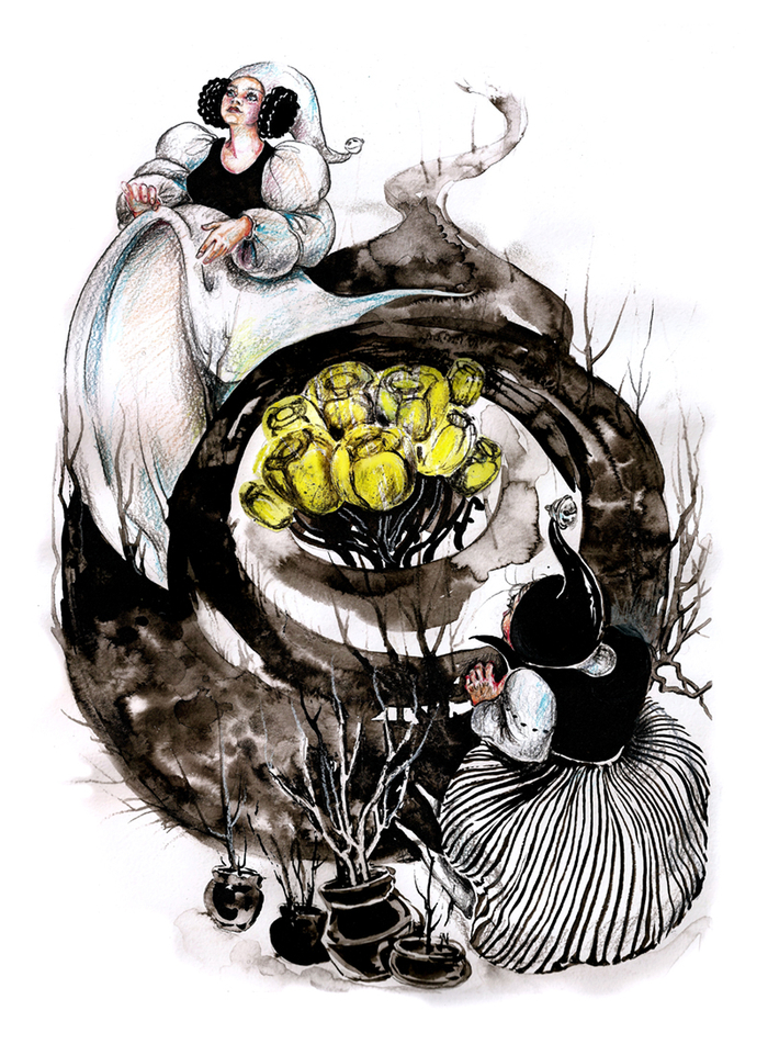 Иллюстрация для сказки "Дюймовочка". За зернышком к колдунье