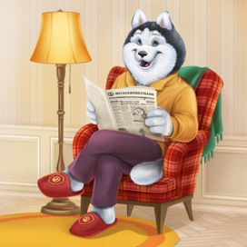 Хаски читает газету