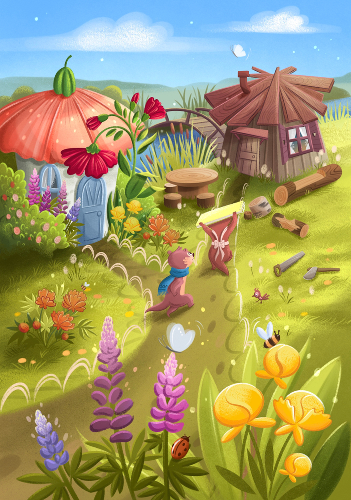 Беня и Феня идут к бобру Густаву