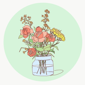 Розы и ромашки, натюрморт, графический планшет 