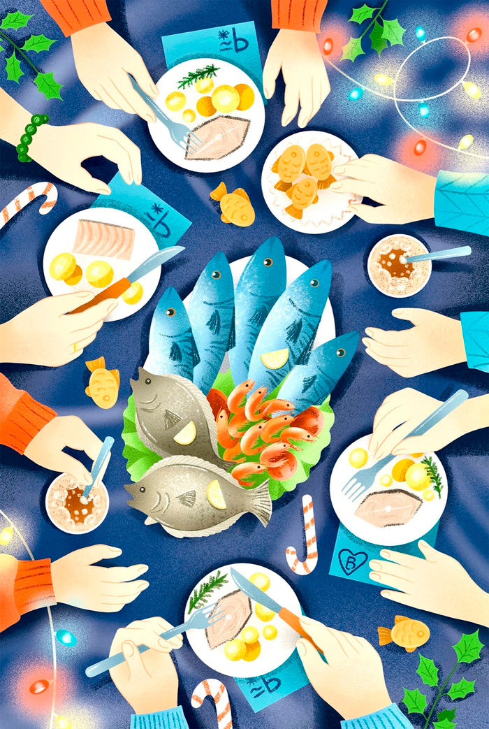 Новогодний стол с рыбой 