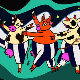 Коровы в ночи танцуют канкан