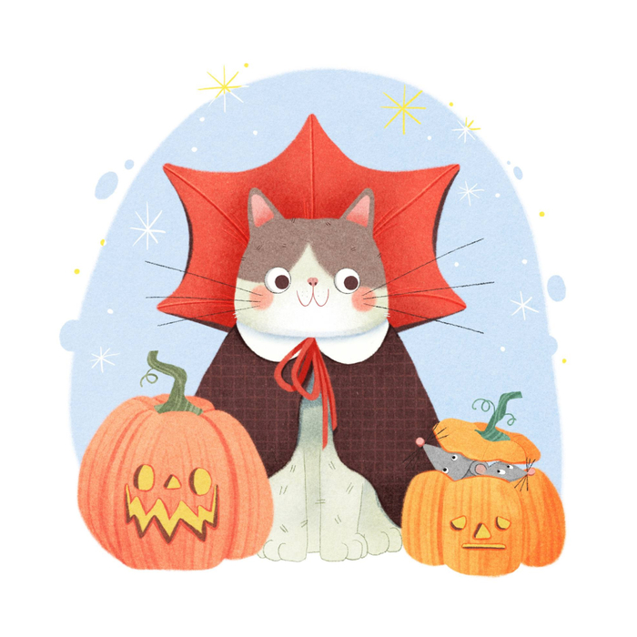 Котик в костюме Дракулы