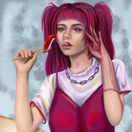 Рико кушает суши