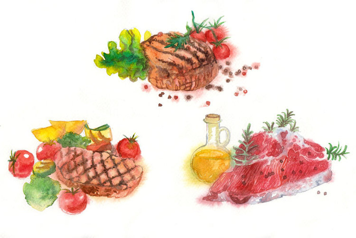 Акварельная еда. Мясо.