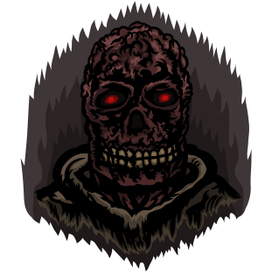 Обугленный живой мертвец с горящими глазницами