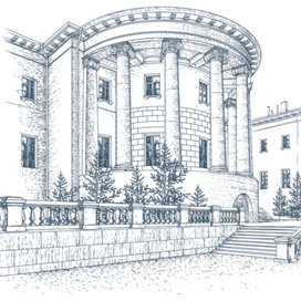 Здание в стиле гравюры. Вектор.