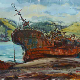 о.Шикотан_Старая шхуна, Sachimaru_акв.бум.