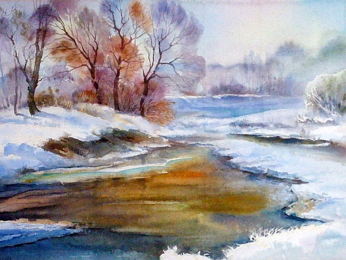 ,,Река Олекте.Акварельный этюд,,